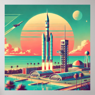 Poster Site de lancement futuriste atomique de la Nouvell