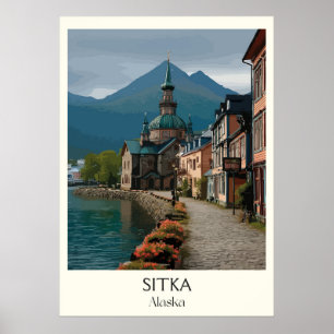 Poster Sitka Alaska Ville Historique au Bord de l'Eau