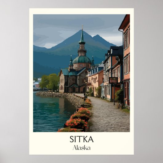 Poster Sitka Alaska Ville Historique au Bord de l'Eau (Devant)
