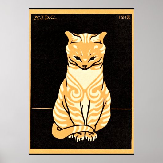 Poster Sitting Cat, Art Nouveau illustration (Devant)