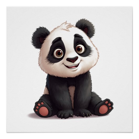 Poster Sitting Panda Bear Cartoon Illustration Artwork (Devant)
