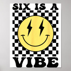 Poster Six est une ambiance visage sourire rétro 6 ans an