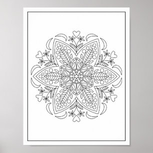 Poster Six Pétales Fleur Mandala Géométrique Couleur adul
