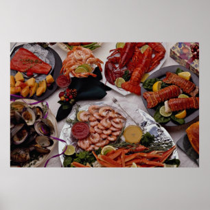 Poster Six plateaux de fruits de mer pour tous les amateu