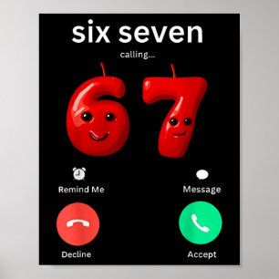 Poster Six Seven Appel Mème Minimaliste Téléphone Branché