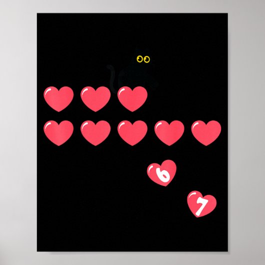 Poster Six Seven Black Cat Knocking Off Hearts Funny 67 V (Devant)