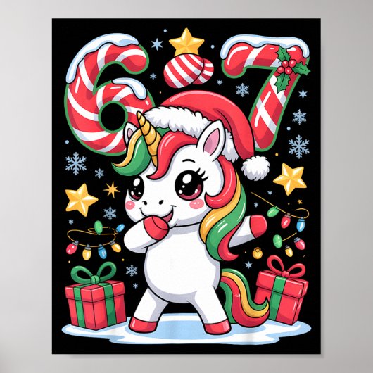 Poster Six Seven Christmas Unicorn Meme Funny Cute Holida (Devant)