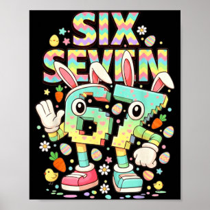 Poster Six seven meme 67 brainrot drôle lapin de Pâques h
