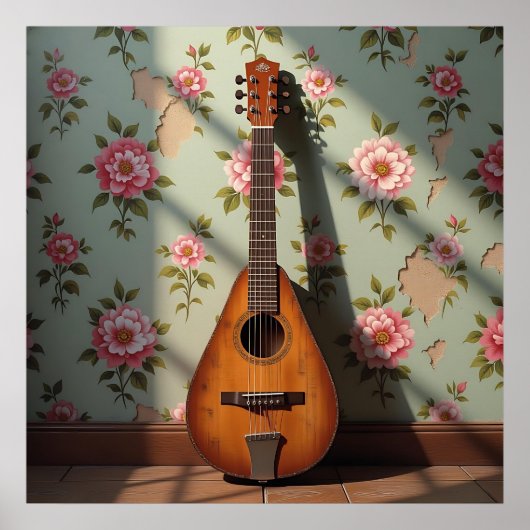 Poster Six-Stringed Dulcimer Vintage Floral (Devant)
