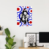 Poster Sixties Mod scooter garçon sur des cercles rétro (Bureau à domicile)