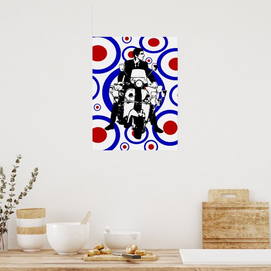 Poster Sixties Mod scooter garçon sur des cercles rétro (Cuisine)