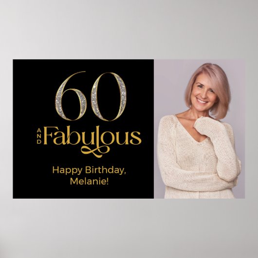 Poster Sixty and Fabulous Gold Black 60th Birthday Photo (Devant)