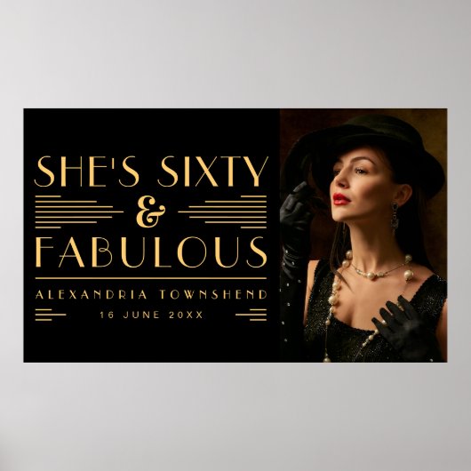 Poster Sixty & Fabulous Art Deco Photo 60th Birthday (Devant)