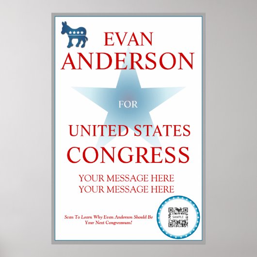 Poster Sjabloon-democraat Donkey (Voorkant)