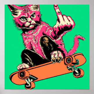 Poster Skate Cat 01 - Retourner !