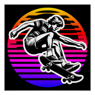 Poster Skate des années 70 Colorful Sun Circle