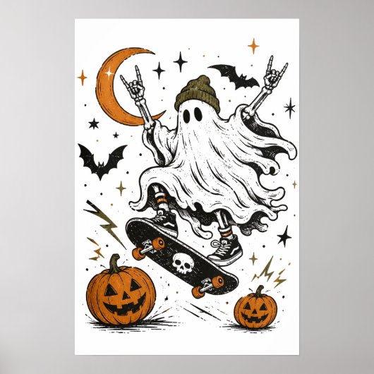 Poster Skateboarding Ghost Halloween (Devant)