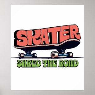 Poster Skater Shred the Road – Rétro skateboard des année