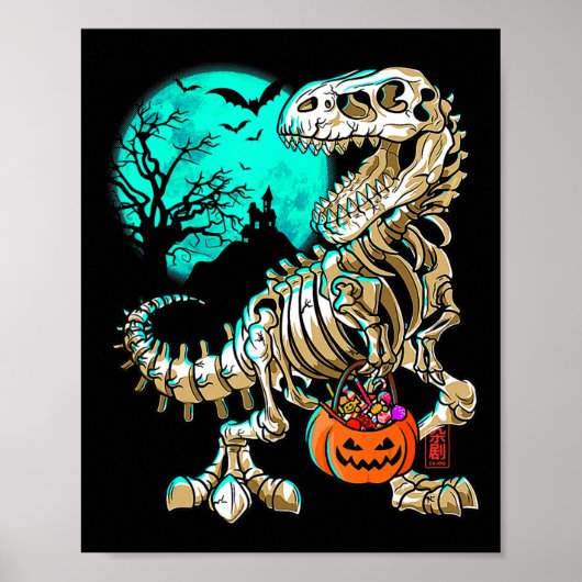 Poster Skeleton amusant TRex Halloween Garçons Dino Enfan (Devant)