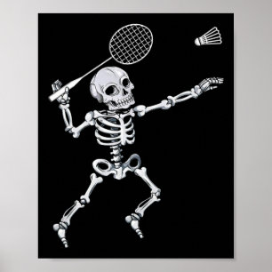 Poster Skeleton Badminton Smash Shuttle Halloween