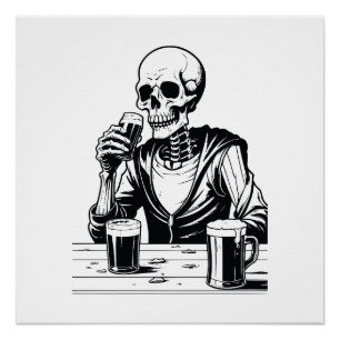 POSTER SKELETON BOIRE BIÈRE
