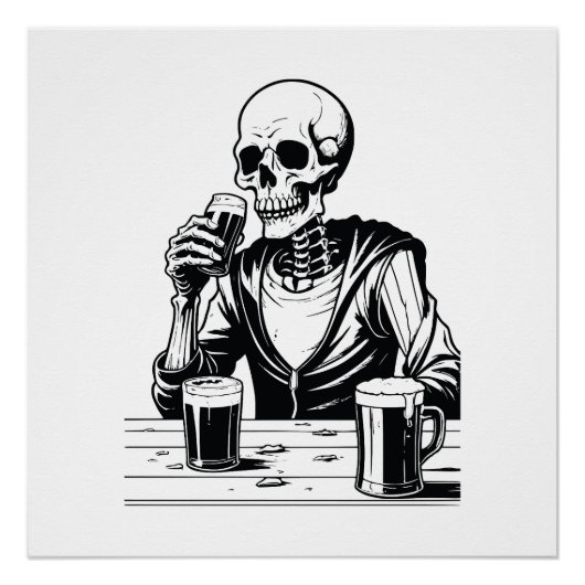 POSTER SKELETON BOIRE BIÈRE (Devant)