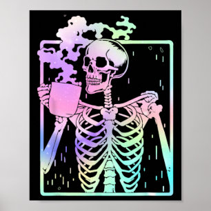 Poster Skeleton Boire Café Femmes hommes Halloween costu