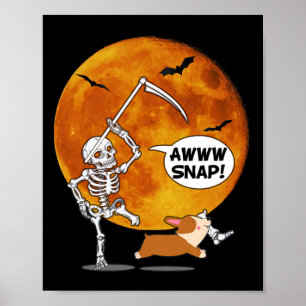Poster Skeleton Brossé Jambe Halloween Corgi Reaper Scyth