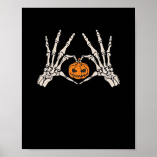 Poster Skeleton Coeur main et Citrouille Drôle Hondelle c