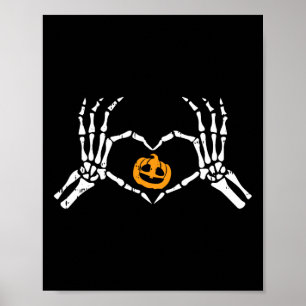 Poster Skeleton Coeur main Halloween Costume os Pumpki