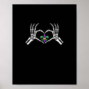 Poster Skeleton Coeur main Mardi Gras