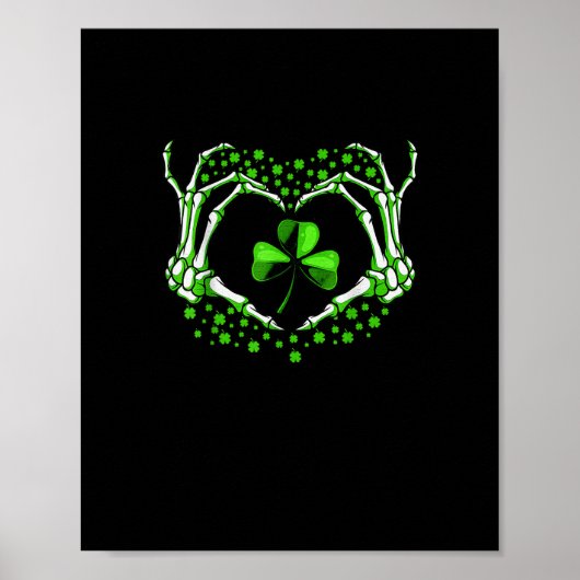 Poster Skeleton Coeur main Shamrock Jour de la Saint Patr (Devant)