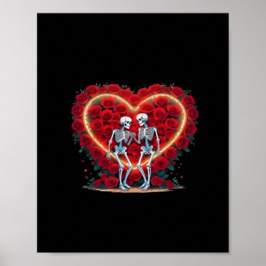 Poster Skeleton Couple Tenant Les Mains Dans Un Coeur De  (Devant)
