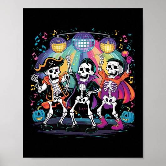 Poster Skeleton Dance Party Halloween Éffrayant (Devant)