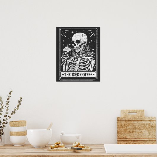 Poster Skeleton de café glacé Halloween Lover de café (Cuisine)