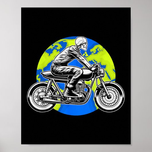 Poster Skeleton équitation Jour des terres de moto Cool E (Devant)