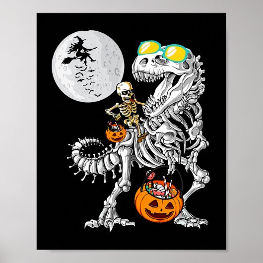 Poster Skeleton équitation maman Dinosaur T Rex Halloween (Devant)