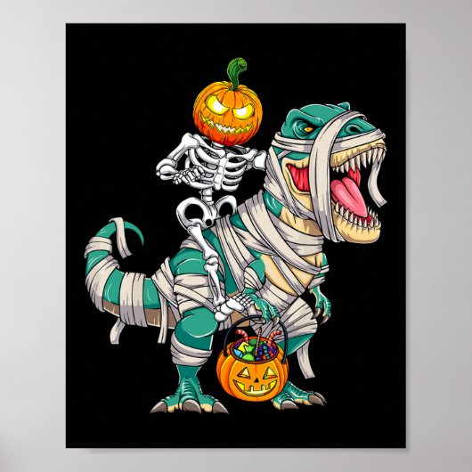 Poster Skeleton équitation maman Dinosaur T Rex Halloween (Devant)