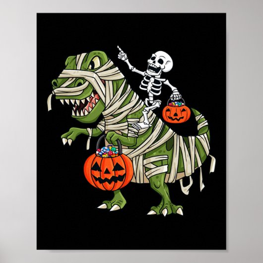 Poster Skeleton équitation maman T Rex Halloween Garçons (Devant)
