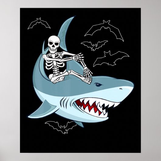 Poster Skeleton équitation requin Drôle cadeaux d'Hallowe (Devant)