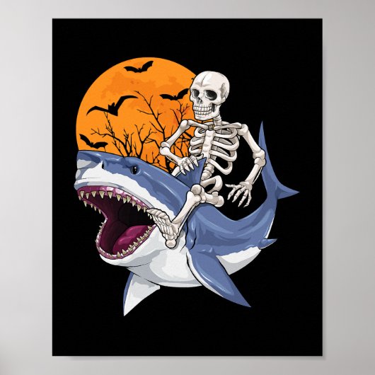 Poster Skeleton équitation Requin Drôle Halloween Costume (Devant)