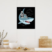 Poster Skeleton équitation requin drôle Halloween garçons (Cuisine)