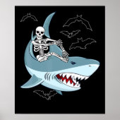 Poster Skeleton équitation requin drôle Halloween garçons (Devant)