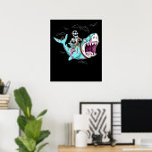 Poster Skeleton équitation Zombie Shark Funny Halloween c (Bureau à domicile)