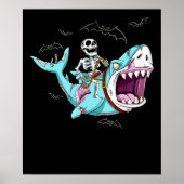 Poster Skeleton équitation Zombie Shark Funny Halloween c (Devant)