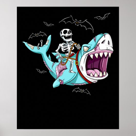 Poster Skeleton équitation Zombie Shark Funny Halloween c (Devant)
