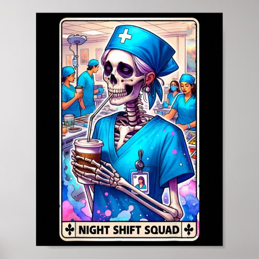 Poster Skeleton Funny Tarot Card Nuit Shift Squad Hallow (Devant)