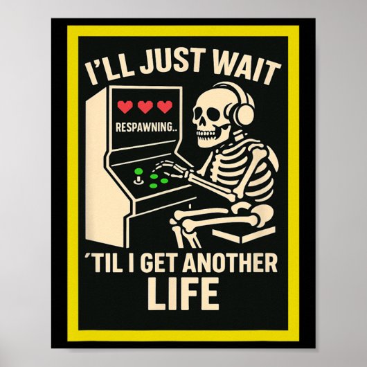 Poster Skeleton Gamer Arcade Design – Funny Retro Gaming  (Devant)
