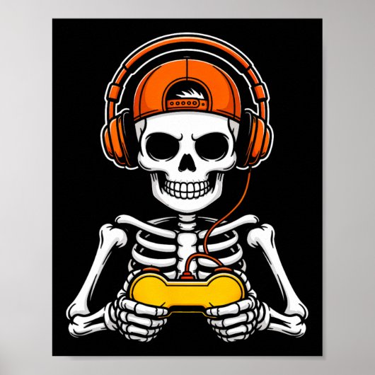 Poster Skeleton Gamer Funny Halloween Gaming Controller S (Devant)