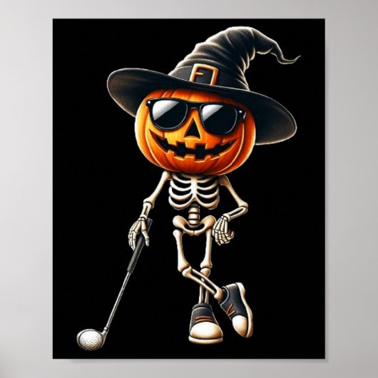 Poster Skeleton Golf Citrouille Golfing Halloween Cos (Devant)